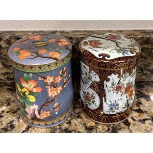 Daher Tin Canister Multicolor Floral Butterfly Chinoiserie Made in England Set 2